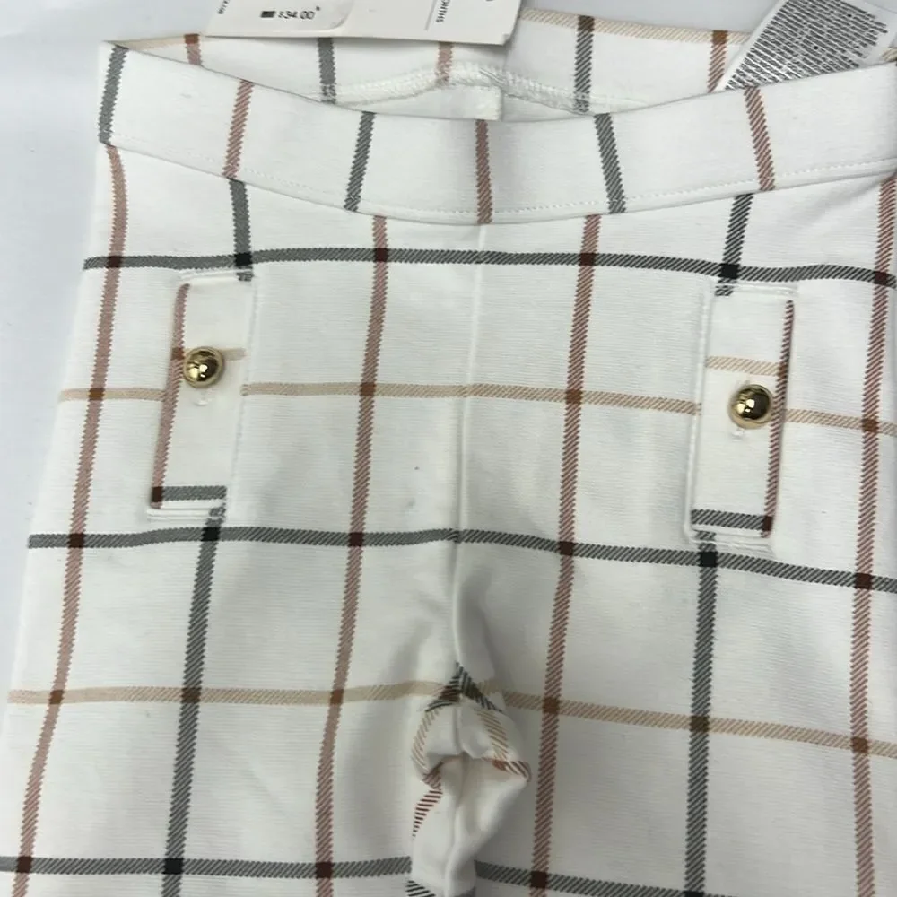 Janie and Jack 100047476 Girl Jet Ivory Plaid Plaid Button Ponte Pant size 12-18